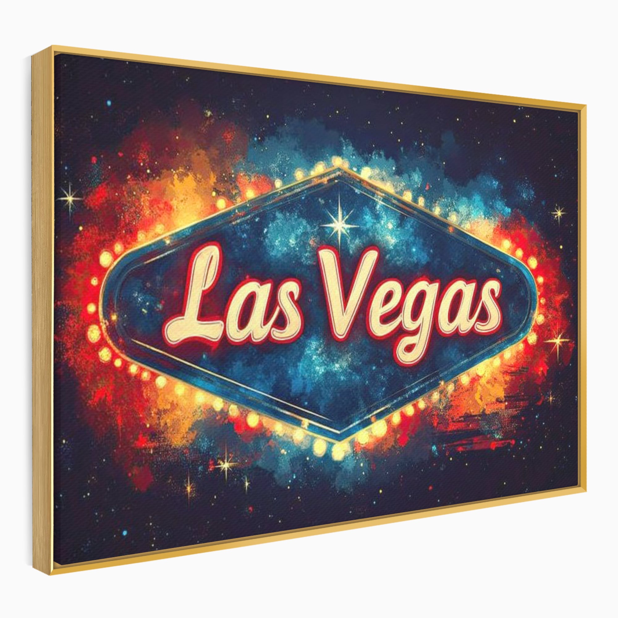 Tablou canvas cu tablou canvas cu semn neon las vegas, in rama de aluminiu auriu